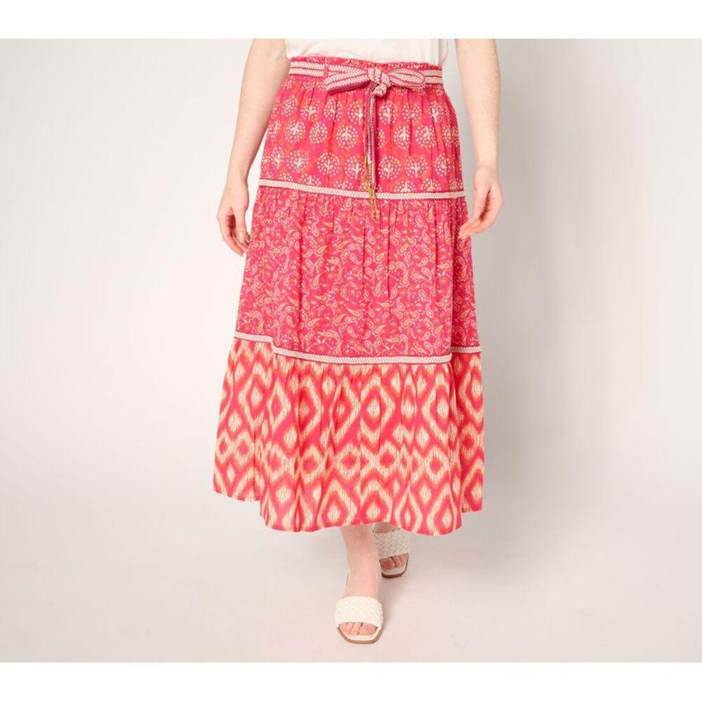 Susan Graver Women's Plus Sz Skirt 1X PURE Printed Cotton Multi-colored A691008